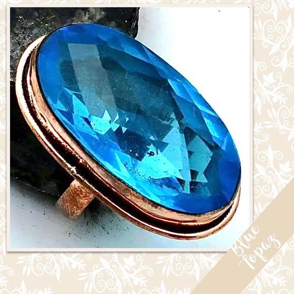 Blue Topaz Large Eclectic Artisan Copper Ring, Size 7.25 (Turquoise Blue) - Picture 1 of 2